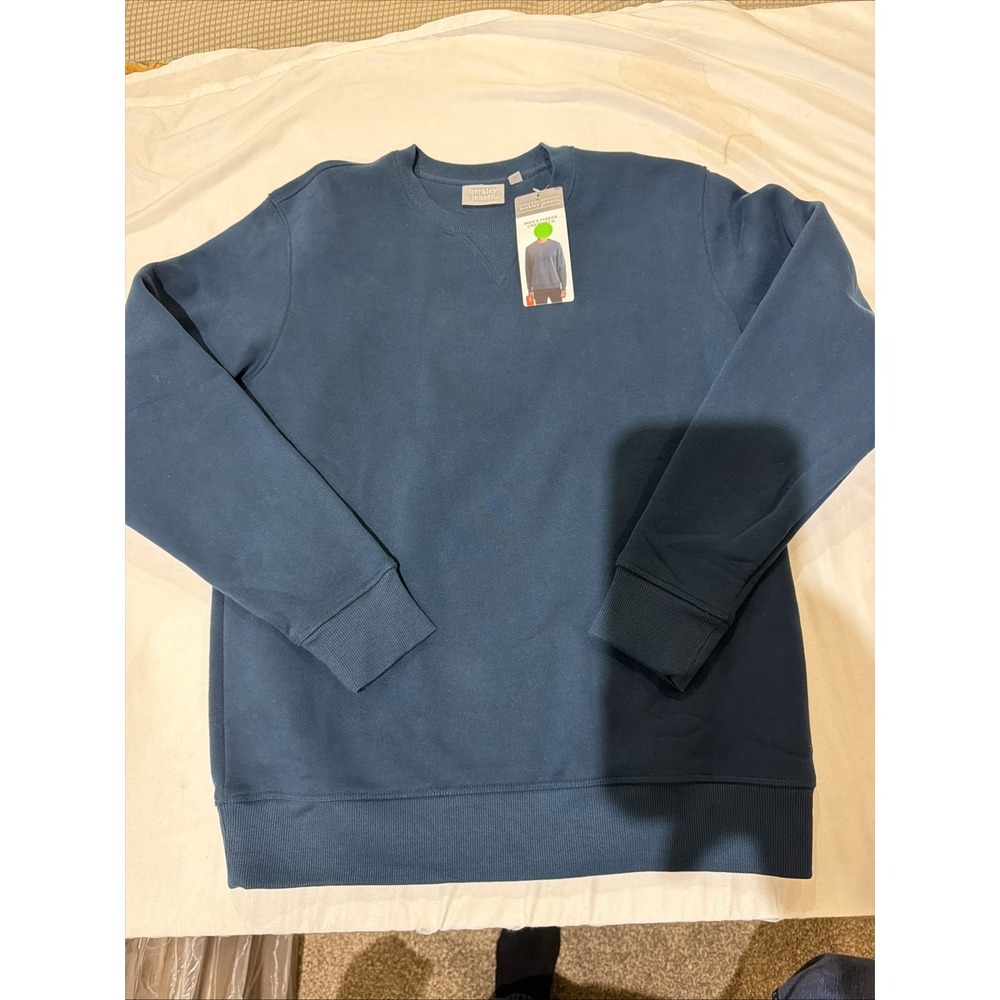 Berkley Jensen Sweatshirt Mens Small Navy Blue Cotton Fleece Lined Ribbed‎ Hem
